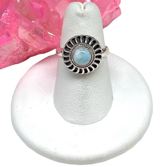 Hand Crafted Jewelry - Larimar Ring Size 6 Solid Sterling Silver 925 Dainty Light Blue Natural Stone